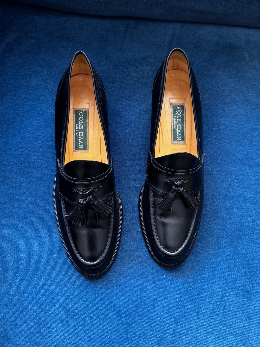Vintage Cole Haan Womens Black Leather Tassel Loafers Made In Italy Size 8.5 AA